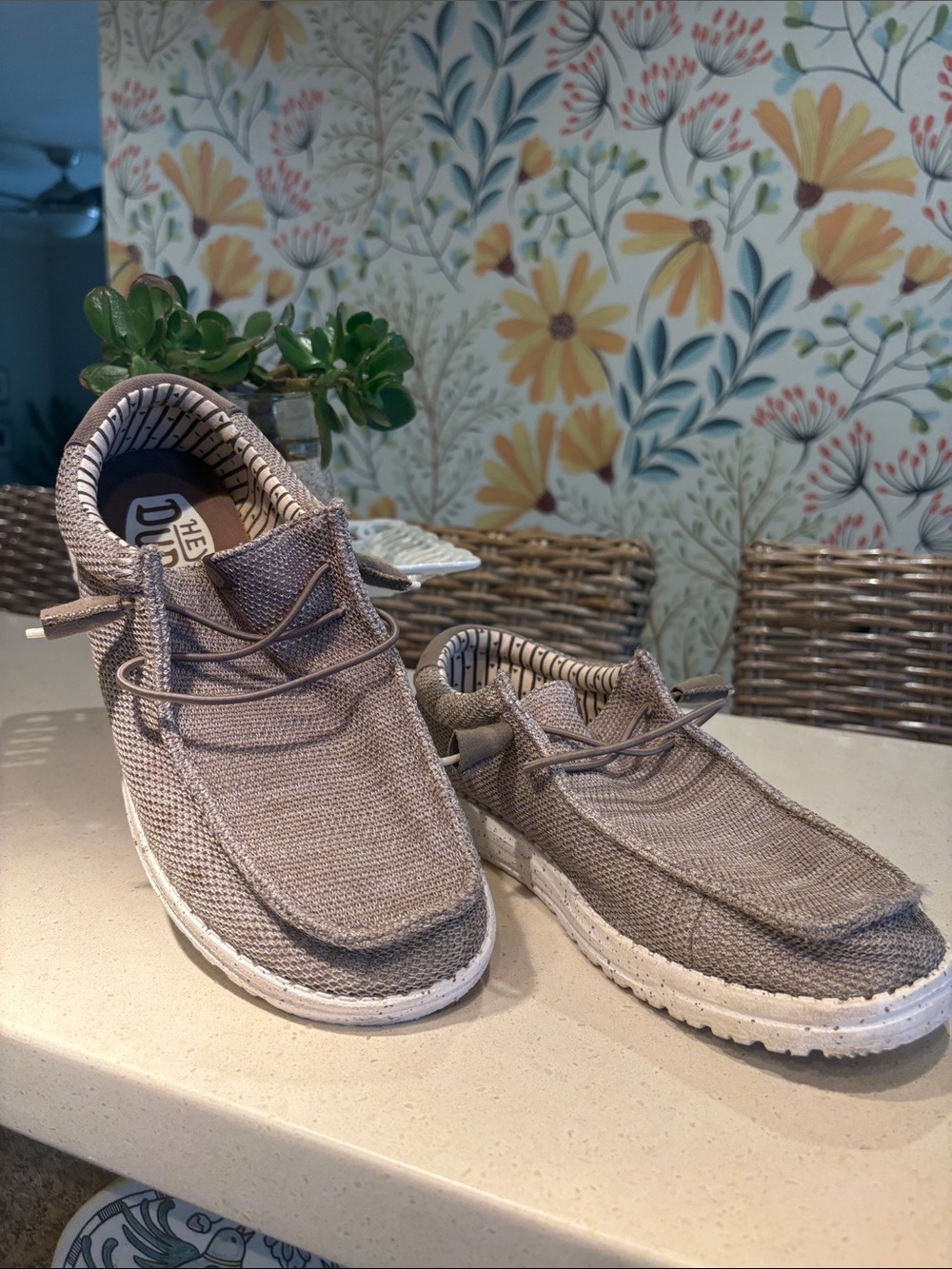 Hey Dude Men’s Stretch Mesh Wally Slip-Ons in Taupe - Size 10